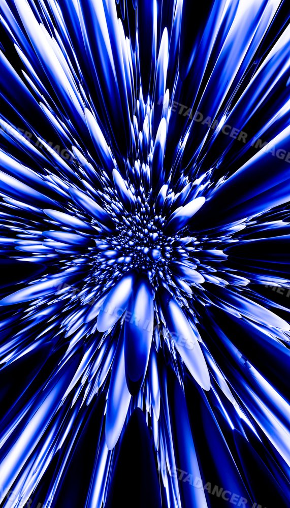 Blue metallic spikes radiate dynamically