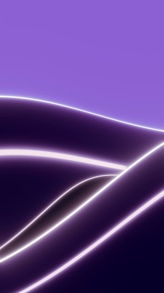 Digital abstract art showing glowing purple curved lines over a dark purple background with flowing shapes.