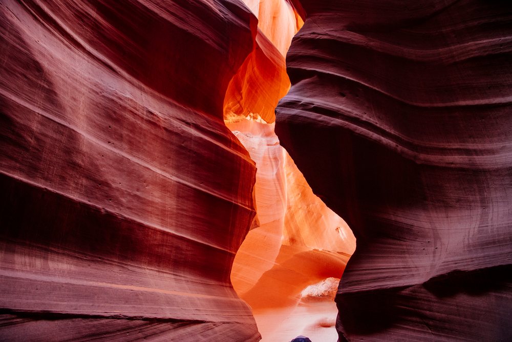 Antelope Canyon, features winding red sandstone walls, Navajo Land, Arizona, USA.