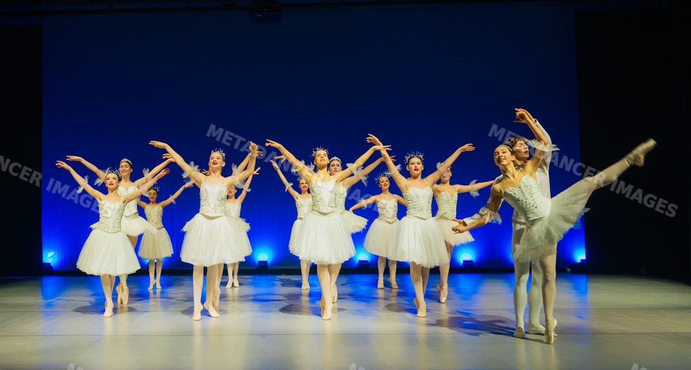 Ballet dancers perform a scene from a classical holiday ballet