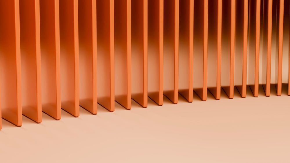Orange vertical panels form a curved abstract minimalist structure in a digital 3D illustration.