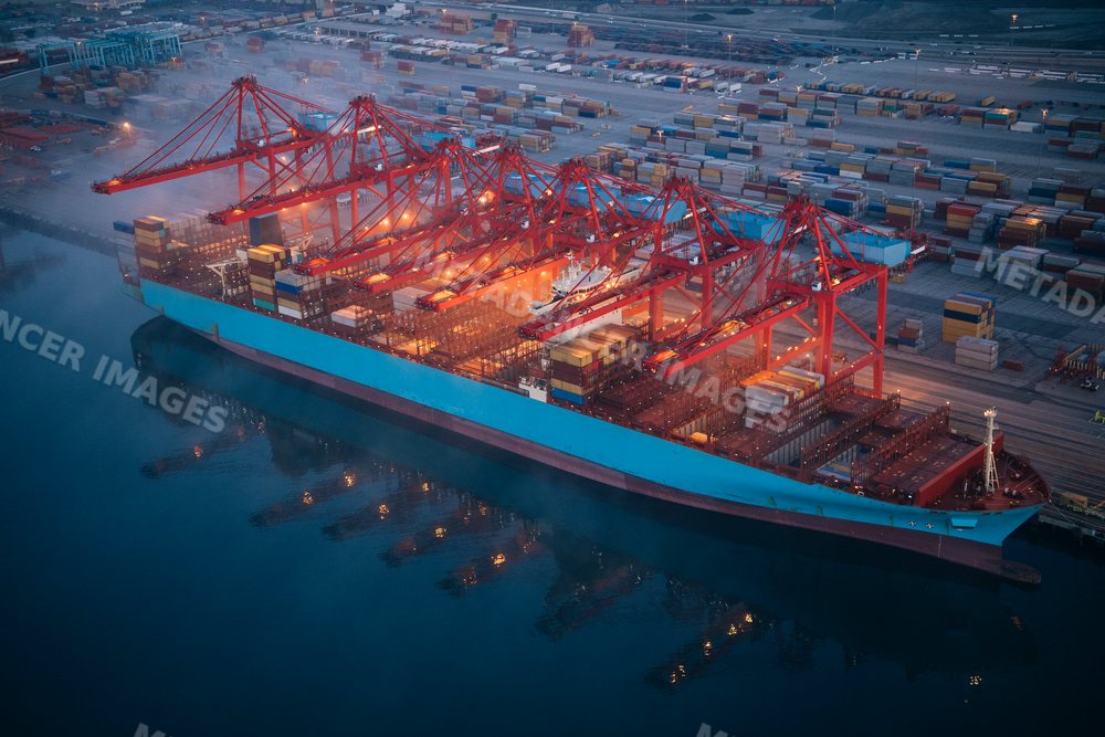 Container ship loaded with cargo containers