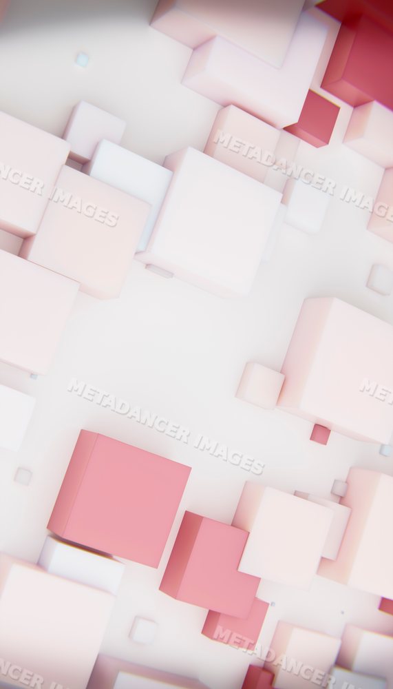 A digital 3d rendering of floating pink and white abstract cubes