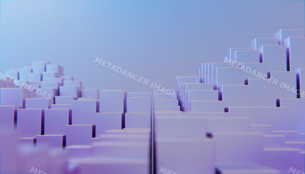 Abstract 3d stacked blue blocks arranged in a geometric pattern