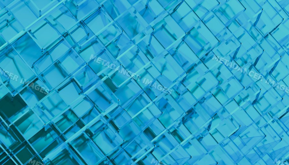 Close-up of blue cubes forming an abstract geometric pattern