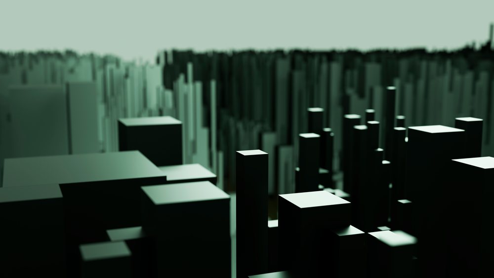 Abstract digital illustration of green-toned 3D cubes with varied heights forming a modern geometric pattern.