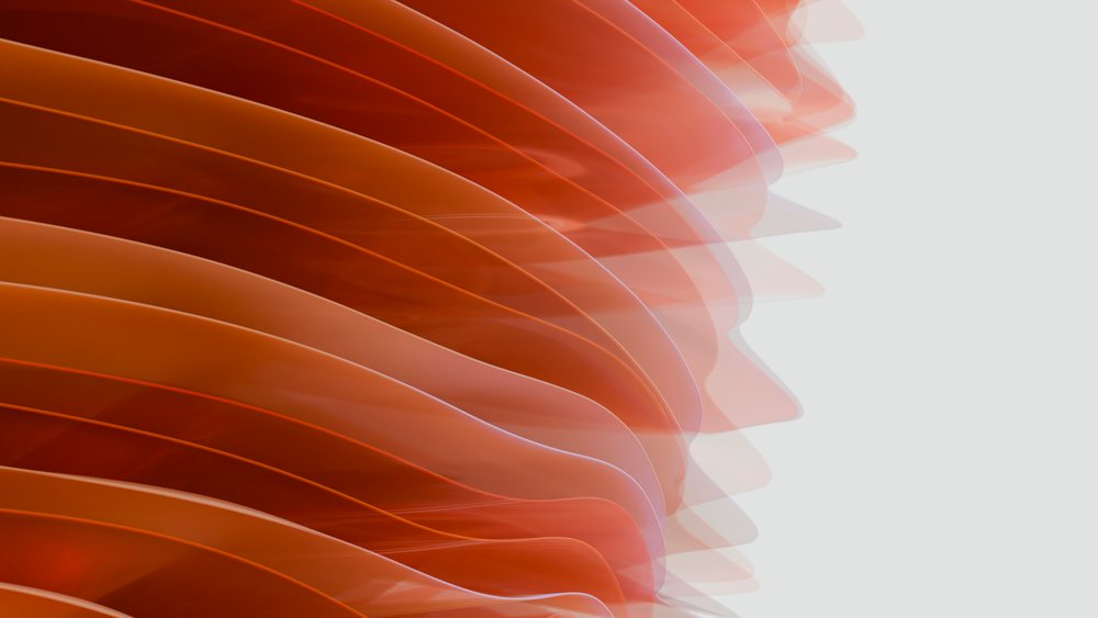 Orange translucent curved layers overlapping in an abstract flowing design with smooth edges and soft lighting.