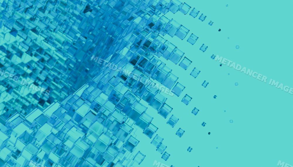 Abstract 3d transparent cubes floating on a blue background