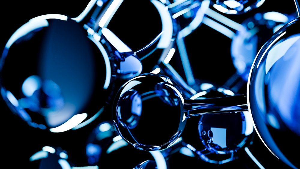 Scientific illustration of a molecular structure with transparent atoms and chemical bonds.