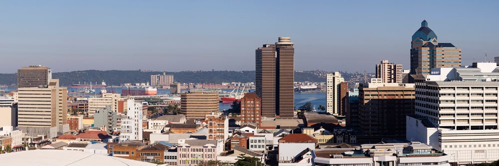 Durban cityscape with harbor and skyline view, Kwazulu Natal, South Africa.