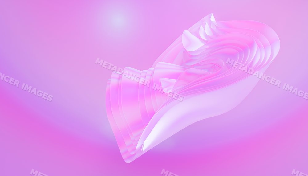 Translucent purple and pink abstract 3d digital art shape with soft