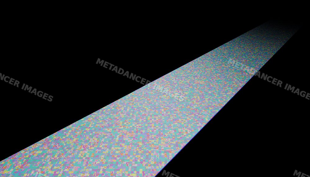 A long digital abstract colorful pattern strip extending into black