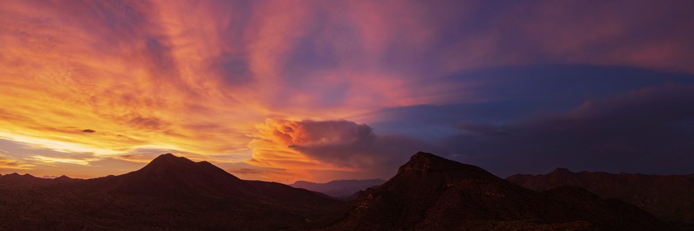 Storm clouds gather over mountains at Sunset, Storm Chasing, Weather, Environment, Globe, Arizona, USA.