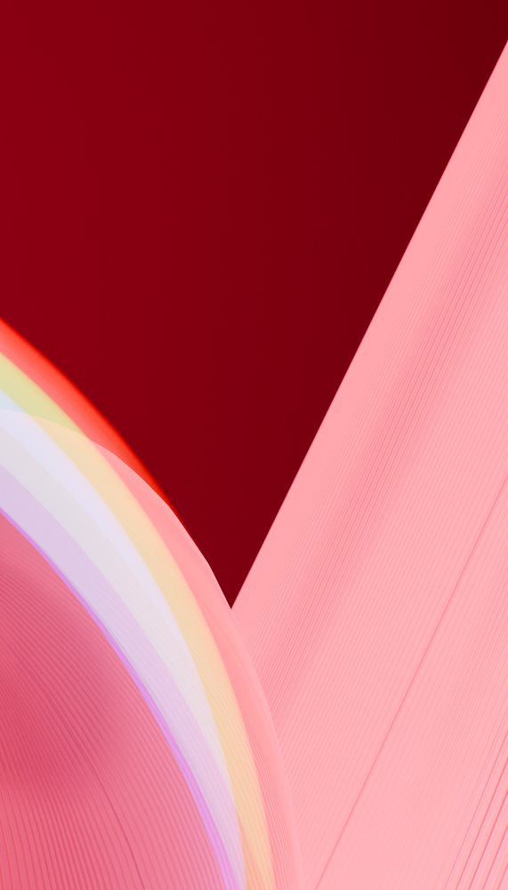 Abstract pink paper curves against vivid red background