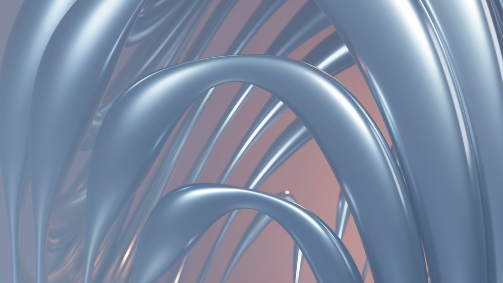 Digital 3D art depicting smooth, shiny blue tubes looping with curved, glossy surfaces in a futuristic style.
