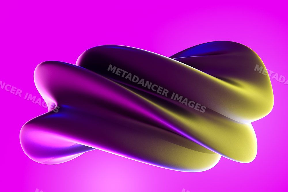 A 3d rendered abstract shape with smooth purple and yellow curves