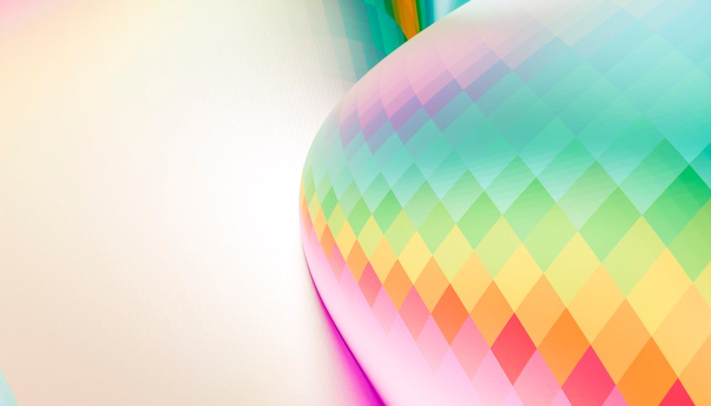Abstract digital artwork showing a colorful geometric pattern with a rounded shape and gradient light.