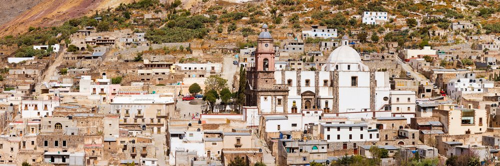 Panoramic view of the historic townscape of Real de Catorce, San Luis Potosi, Mexico.