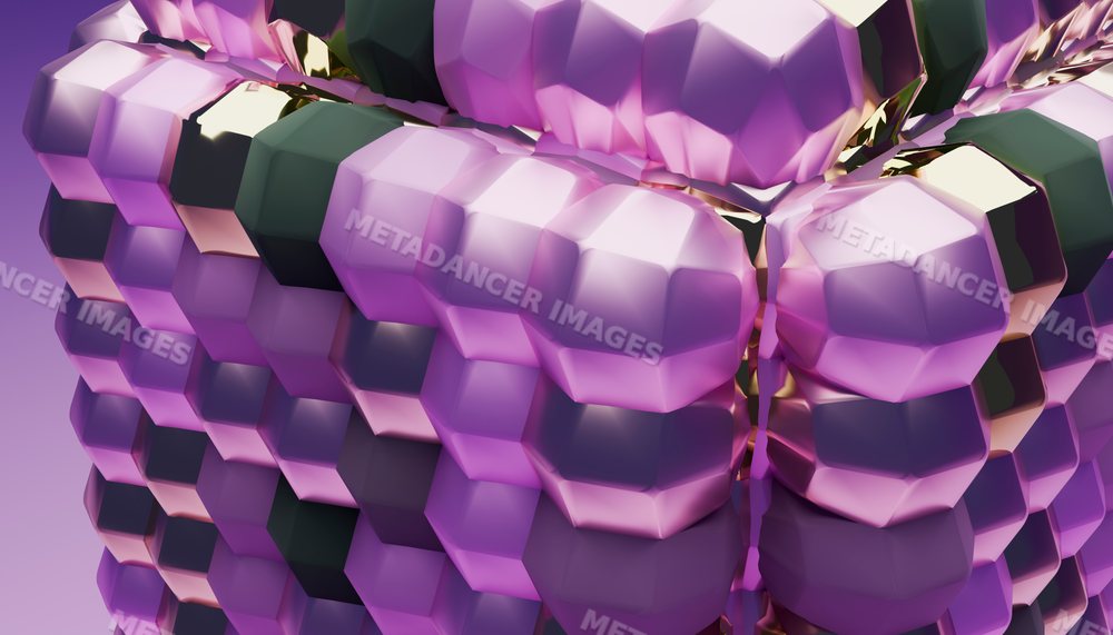 A 3d rendered abstract purple geometric structure with shiny