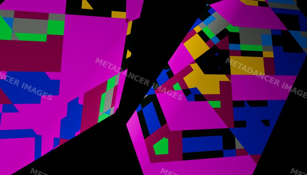 Colorful abstract digital artwork with geometric shapes and sharp