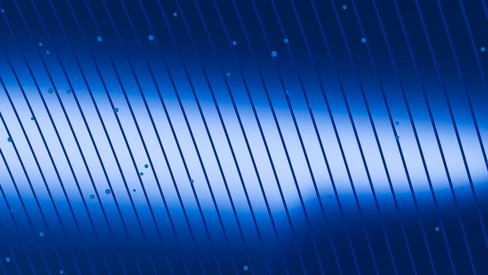 Abstract digital illustration featuring a geometric pattern of blue diagonal lines with scattered dots on a gradient background.