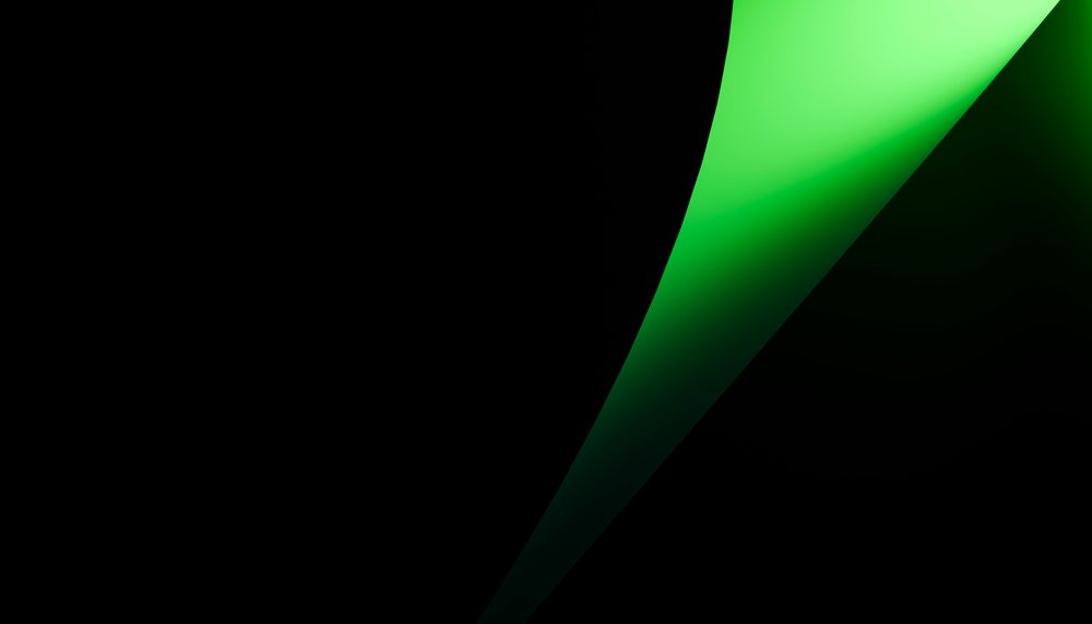 Green curved light abstract on a dark background with gradient glow effect.