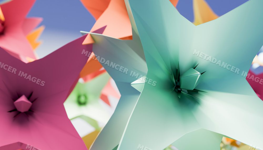 Colorful abstract 3d rendering of geometric flowers