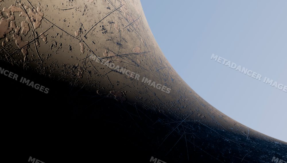 Close-up of scratched and worn curved metal surface with texture