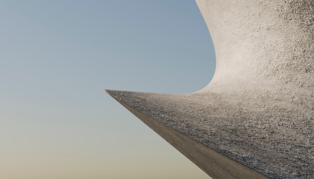 Abstract curved concrete architectural structure with smooth surface