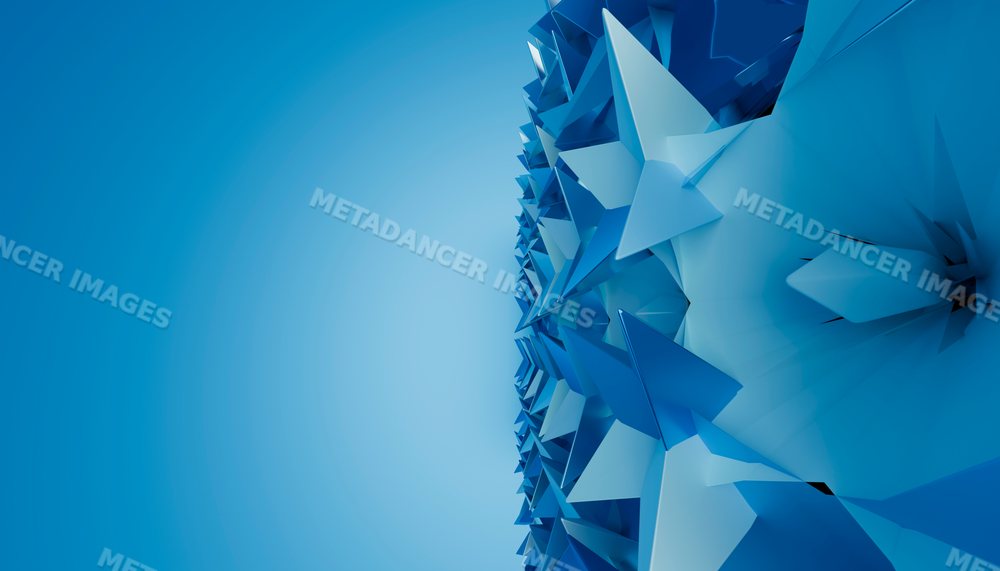 Abstract 3d render of a spiky blue geometric surface with sharp shapes