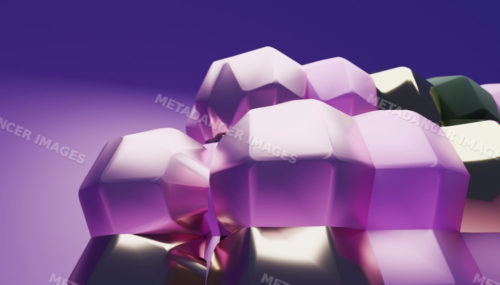 Digital rendering of shiny colorful abstract cubes with smooth
