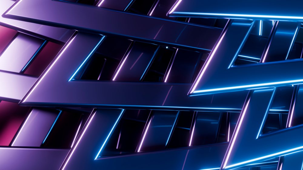 3D digital rendering of interlocking rectangular geometric shapes.