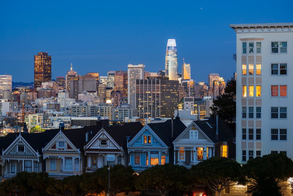 Evening view of the San Francisco skyline, City, Cityscapes, City Life, California, USA.