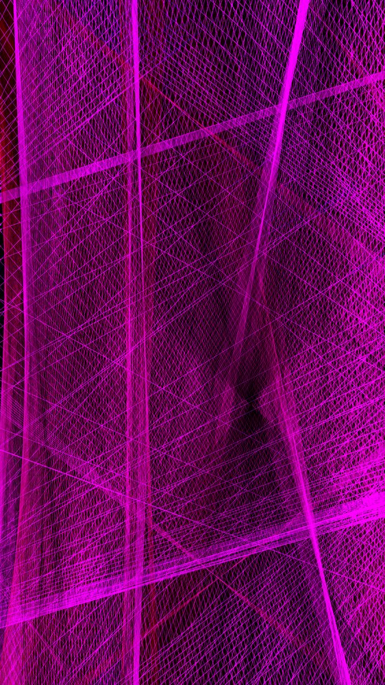 Abstract digital artwork showing a complex mesh of intersecting purple lines forming a three-dimensional geometric grid.