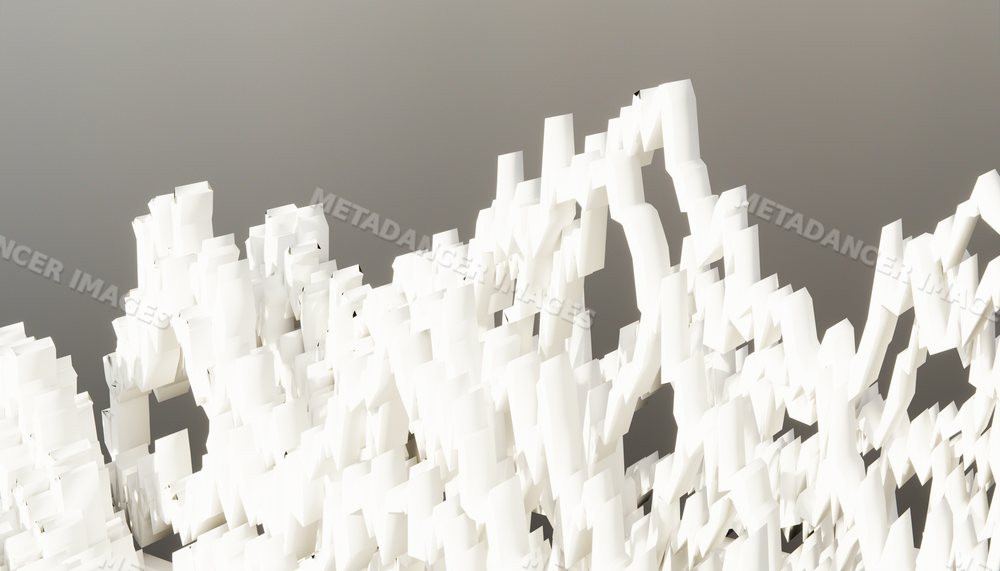 3d rendering of abstract white geometric shapes in a layered design