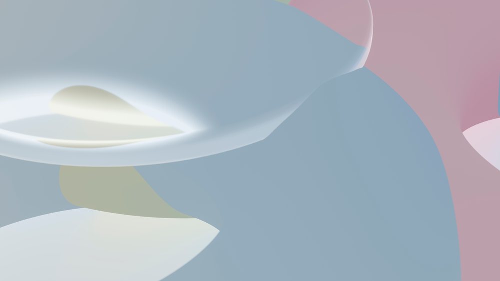 Abstract digital artwork features smooth, curved shapes in pastel colors blending with soft gradients.