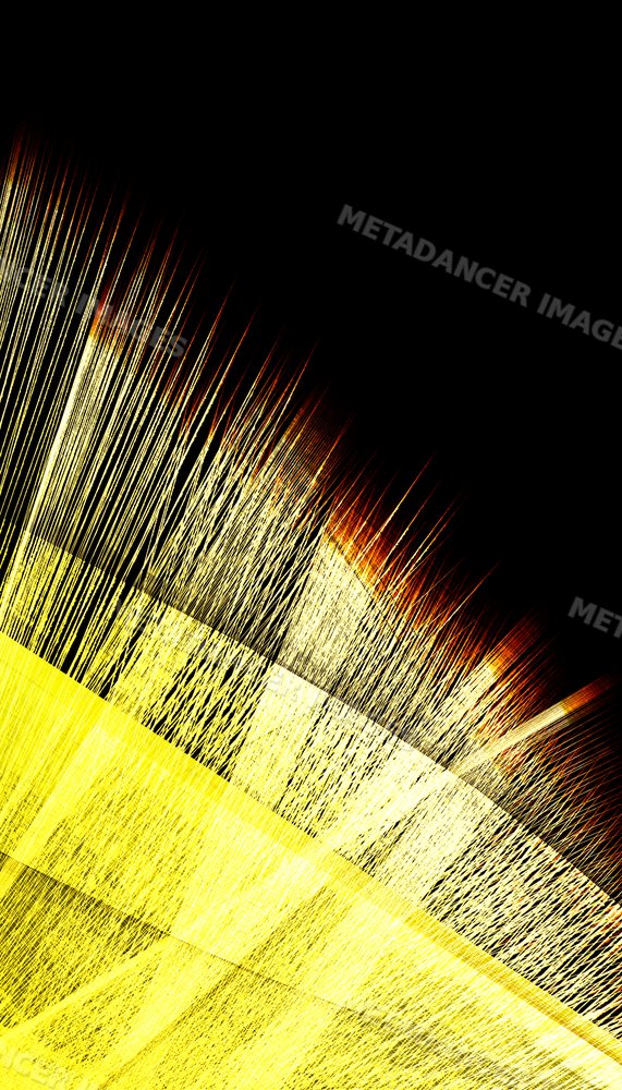 Abstract yellow strands form a dynamic linear pattern on black