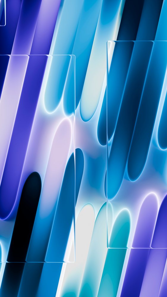 Abstract digital illustration featuring glowing vertical shapes in blue and purple tones forming a modern geometric pattern.
