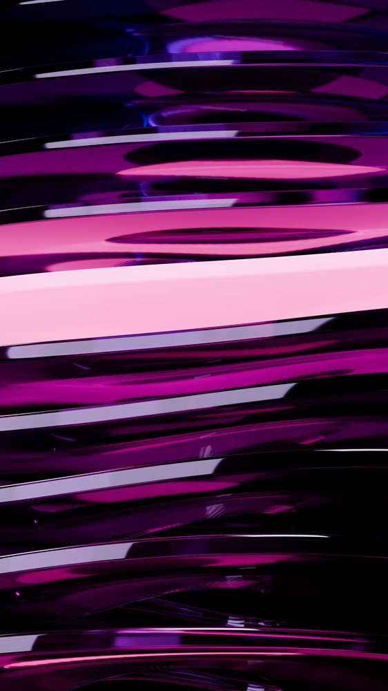 Digital illustration of glossy purple curved lines with reflections on a dark background.