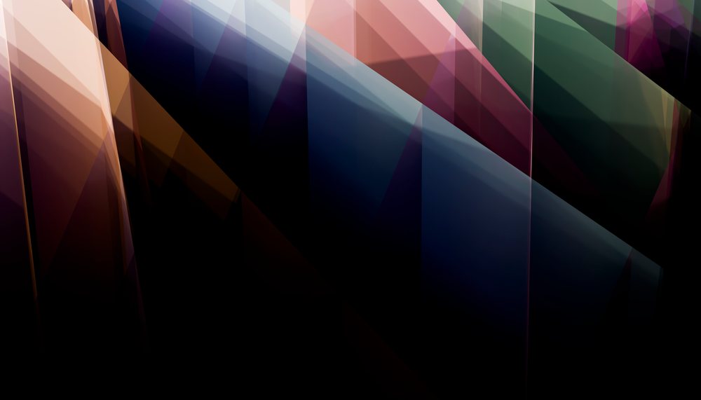 Abstract digital art featuring layered colorful geometric shapes and light effects on a dark background.