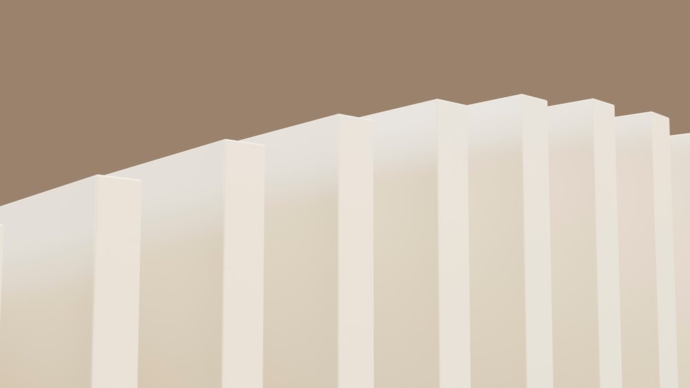 White vertical panels form a geometric pattern with clean lines and light shadows against a brown background.