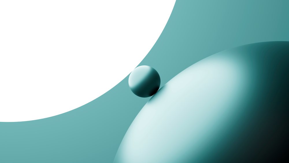 Abstract digital illustration of two teal spheres with smooth surfaces and gradient lighting effect.