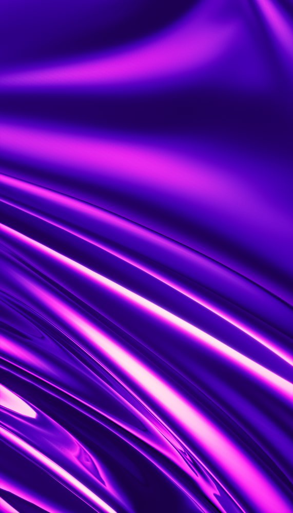 Abstract digital illustration featuring glossy, flowing purple and violet waves with a smooth, silky fabric-like texture, render, wallpaper.