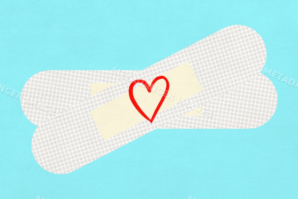 Illustration of an adhesive bandage with a red heart symbol