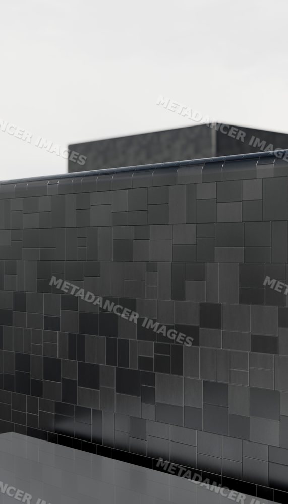 3d rendering of a modern black tiled wall with geometric pattern