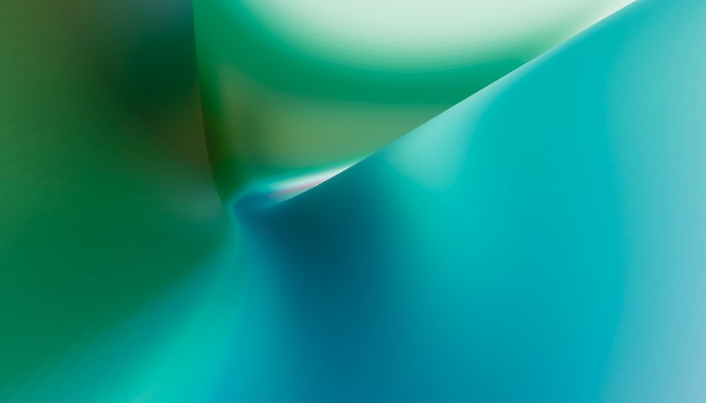 A digital illustration featuring smooth flowing blue and green curves blending to create a fluid gradient background.