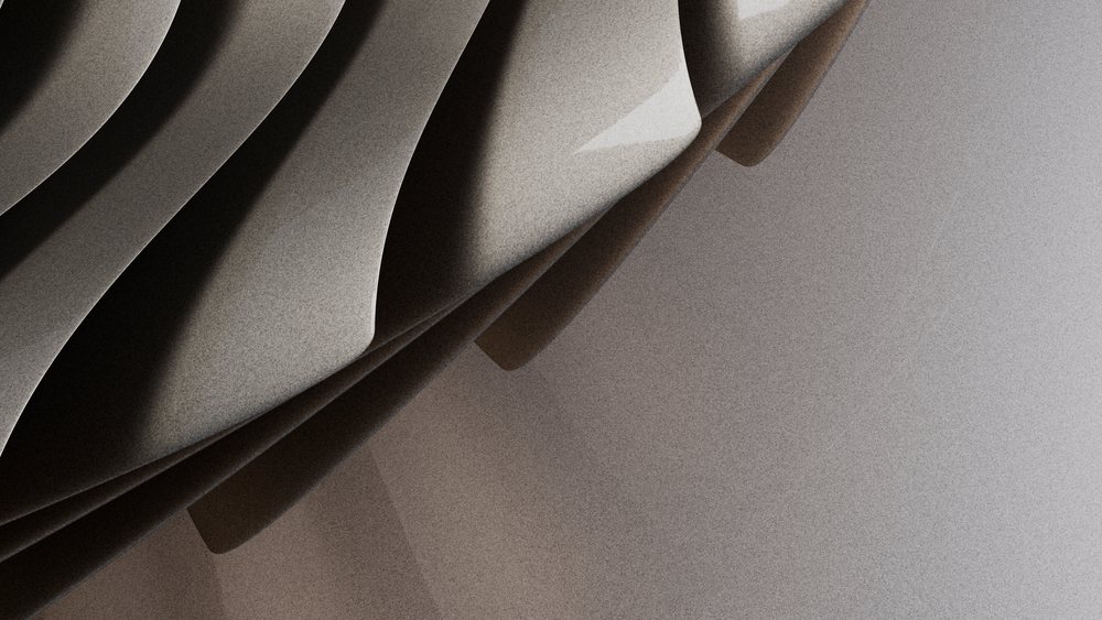 Abstract layered curved shapes with smooth texture and shadowing in gray tones.