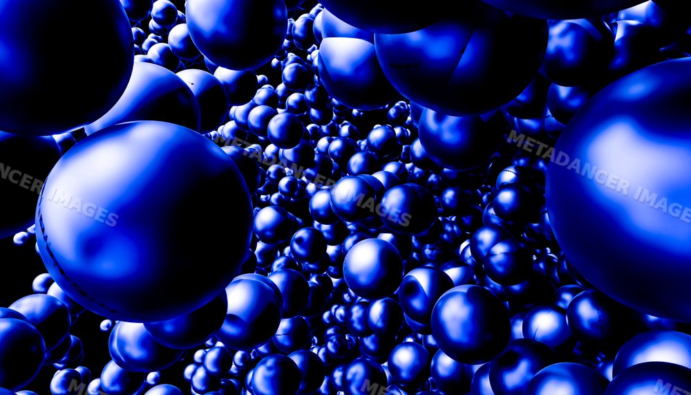 Close-up of shiny blue spheres clustered together