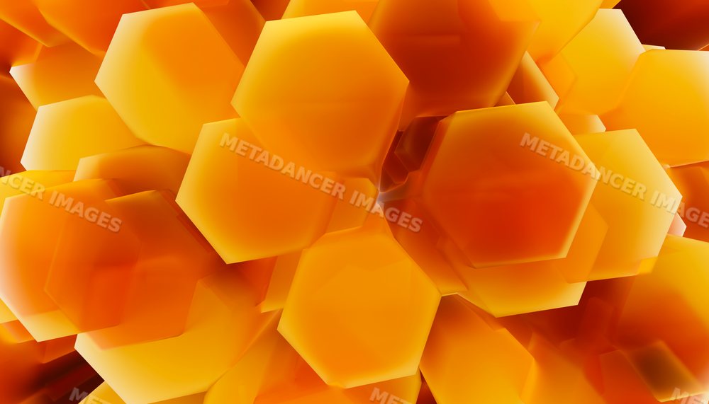 Abstract 3d rendering of glowing orange hexagonal shapes