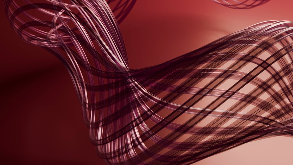 Abstract digital art with flowing curved transparent purple lines on an orange-brown background.